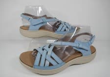 Image of NEW W.BOX HOTTER "MAISIE" PALE BLUE NUBUCK/TEXTILE CROSS STRAP SANDALS UK 6 STD