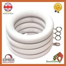 Image of 45mm Solid Wooden Curtain Rings with Eyes Hooks in White for Curtain Poles Rods