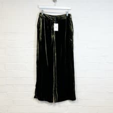 Image of White Stuff Belle Wide Leg Velvet Trousers High Waist Green Size 8
