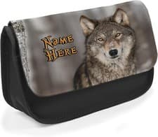 Image of Personalised Wolf Pencil Case Boys School Stationary Bag Wolves Cute Gift SH281