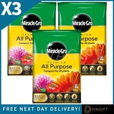 Image of 3 x MIRACLE GRO ALL PURPOSE COMPOST SOIL 40L PREMIUM GARDEN FOR FLOWERS & PLANTS