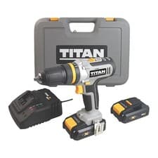 Image of Titan Combi Drill Driver Set Cordless 18V 2Ah Li-Ion Batteries Charger Case