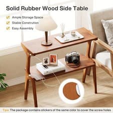 Image of Solid Wood End Table, Modern Narrow Side Table with Storage Shelves