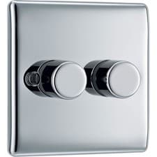 Image of BG 400W Twin Dimmer Switch 2 Gang Polished Chrome for Incandescent Halogen