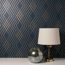 Image of Fine Decor Shard Trellis Metallic Geometric Wallpaper - FD42605 - Navy