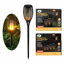 Image of Planet Solar Powered LED Dancing Flame Torch Stake Outdoor Garden Lights Set 2 4