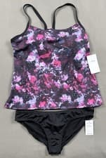 Image of NWT Nike Swim 2 Piece Powerback Black Pink Tankini Swimsuit Set Women’s Size L