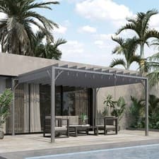 Image of Outdoor Louvered Metal Pergola with Retractable Roof, Grey