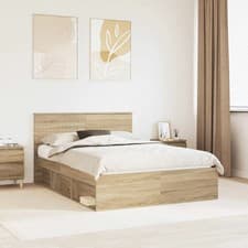 Image of WALPLUS Sonoma Pine Bed Frame with Headboard 140x190 cm Solid Wood