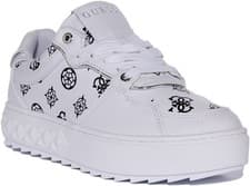 Image of Guess Fiena Peony Logo Womens Trainers White Black UK 3 - 8