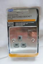 Image of Brushed Steel 13A Switched Socket - One Gang - Screwed Flat Plate - Wickes