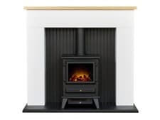 Image of Adam Innsbruck Stove Fireplace in Pure White with Hudson Electric Stove in Black