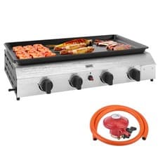 Image of Outsunny Gas Barbecue Grill with Non-Stick Griddle for Camping, Silver Tone