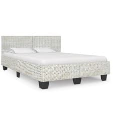 Image of Bed Frame with Headboard Wooden Rattan Double King Bed Frame Bedroom Furniture