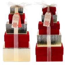 Image of Festive Tower of Treats Hamper Gift Set | Mixed Fudge Biscuits Chocs - RED