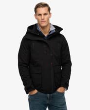 Image of Superdry Jacket Coat Hooded Ultimate Windbreaker Jacket Zip Pockets Black
