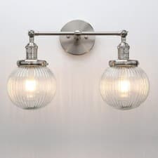 Image of Modern 2-Light Glass Wall Sconce Brushed Metal | Dimmable Bedroom Lamp