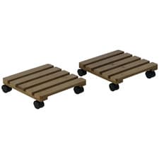 Image of Outsunny 2 Pack Plant Caddy with Wheels, Square Wooden Plant Pot Trolley