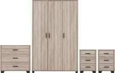 Image of Oliver 3 Door Wardrobe Bedroom Furniture Set Light Oak Bedside Chest Drawers