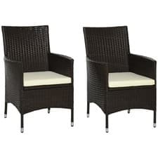 Image of Outsunny 2 Pieces Outdoor Rattan Armchair Garden Dining Chair Set Coffee