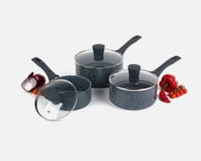 Image of Russell Hobbs Saucepan Set 3 Piece Non-Stick Blue Marble Aluminium 16/18/20 cm U