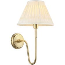 Image of Indoor Antique Brass Plate Wall Light - Ivory Silk Shade - Dimmable 10W LED E27