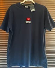 Image of DIESEL T-Just-Small-New D Logo Men's T-Shirt In Navy Size MEDIUM BNWT