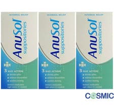 Image of 3 X Anusol Suppositories 24 Pack - 3 Way Action Haemorrhoids Piles Treatment