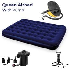Image of Bestway Inflatable Queen Flocked Air Bed Mattress & Hand/Foot/Electric Air Pump