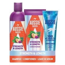 Image of Aussie Strength & Length Shampoo, Conditioner & Super Serum Leave in Treatment S