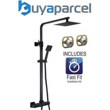 Image of Matt Black Thermostatic Mixer Shower Set Square Black Twin Head Exposed Valve