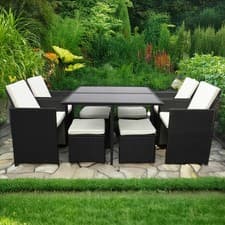 Image of 8 Seater Rattan Garden Dining Set Sofa Patio Cube Table Chairs Wicker Furniture