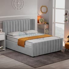 Image of OTTOMAN BED FRAME NEW PANEL WING PLUSH VELVET UPHOLSTERED DOUBLE & KING SIZE