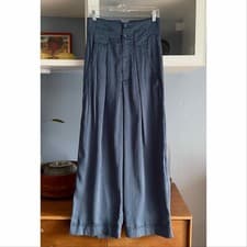 Image of Vanessa Mooney Navy Blue Stripped Trouser Pants Size M Wide Leg High Waisted