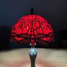 Image of Stained Glass Tiffany Table Lamp Traditional Shade Handcrafted Living Room Light