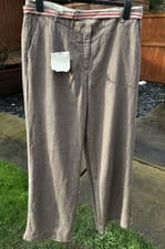 Image of Boden slouchy wide leg linen trousers size 16 long -cocoa colour - b90a