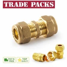 Image of 8MM 10MM 15MM 22MM 28M COMPRESSION COUPLING FITTINGS PLUMBING COPPER PIPE UK