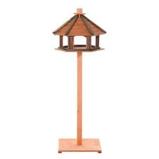 Image of PawHut Wooden Bird Feeder Bird Table with Roof for Outside Use Brown 130cm Brown