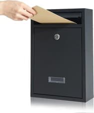 Image of Black Lockable Post Box Outdoor Wall Mounted Letterbox w/Keys 21.5 x 9 x 32 cm