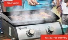 Image of Portable Gas Plancha BBQ Grill with 2 Stainless Steel Burner, 6kW