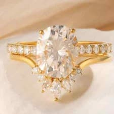 Image of 3.76 TCW Oval Cut Moissanite Bridal Set Engagement Wedding Ring 9K Yellow Gold