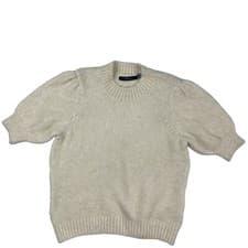 Image of VERO MODA Sweater Women's XL Ivory Marled Knit Puff Sleeves High Neck Pullover