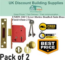 Image of 2 XUNION 2101 5 Lever Mortice Deadlock Satin Brass Finish 65mm 2.5in