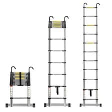 Image of Multibao 2.6m/3.2m/3.8m Aluminium Telescopic Ladder with Stabilizer Bar & Hook