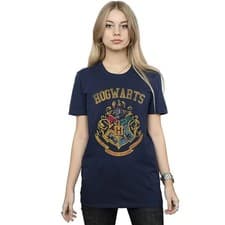 Image of Harry Potter Hogwarts Crest Ladies Navy Blue Fitted T Shirt Harry Potter Tee