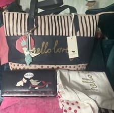 Image of bnwt radley hello lovely leather tote bag lg purse & shopping bag set new rare