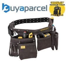 Image of Stanley STA180113 Leather Tool Belt 5 Pouch Apron Double Stitched STST1-80113