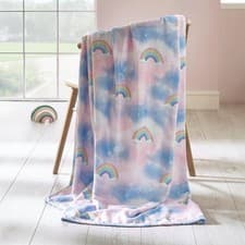 Image of Catherine Lansfield Candy Unicorn Rainbow Cosy Fleece Blanket Throw Pink