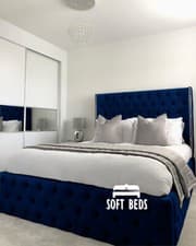 Image of Plush Velvet Wing Back Chesterfield Bed, Upholstered Bed, With Storage Option