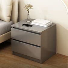 Image of Grey Wooden Bedside Table Cabinet 2 Drawers Nightstand Bedroom Storage Furniture